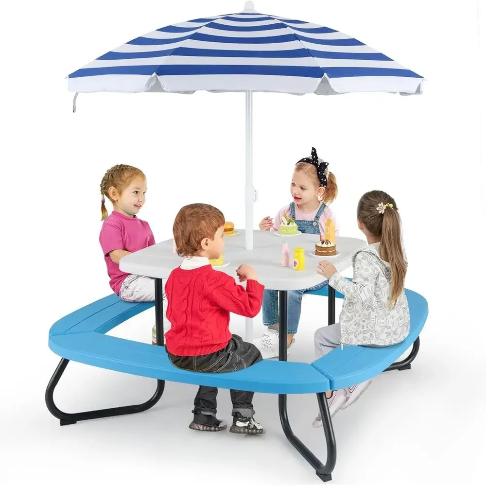 Kids Outdoor Bench - 8인용 어린이 피크닉 테이블(우산 포함), 유아용
