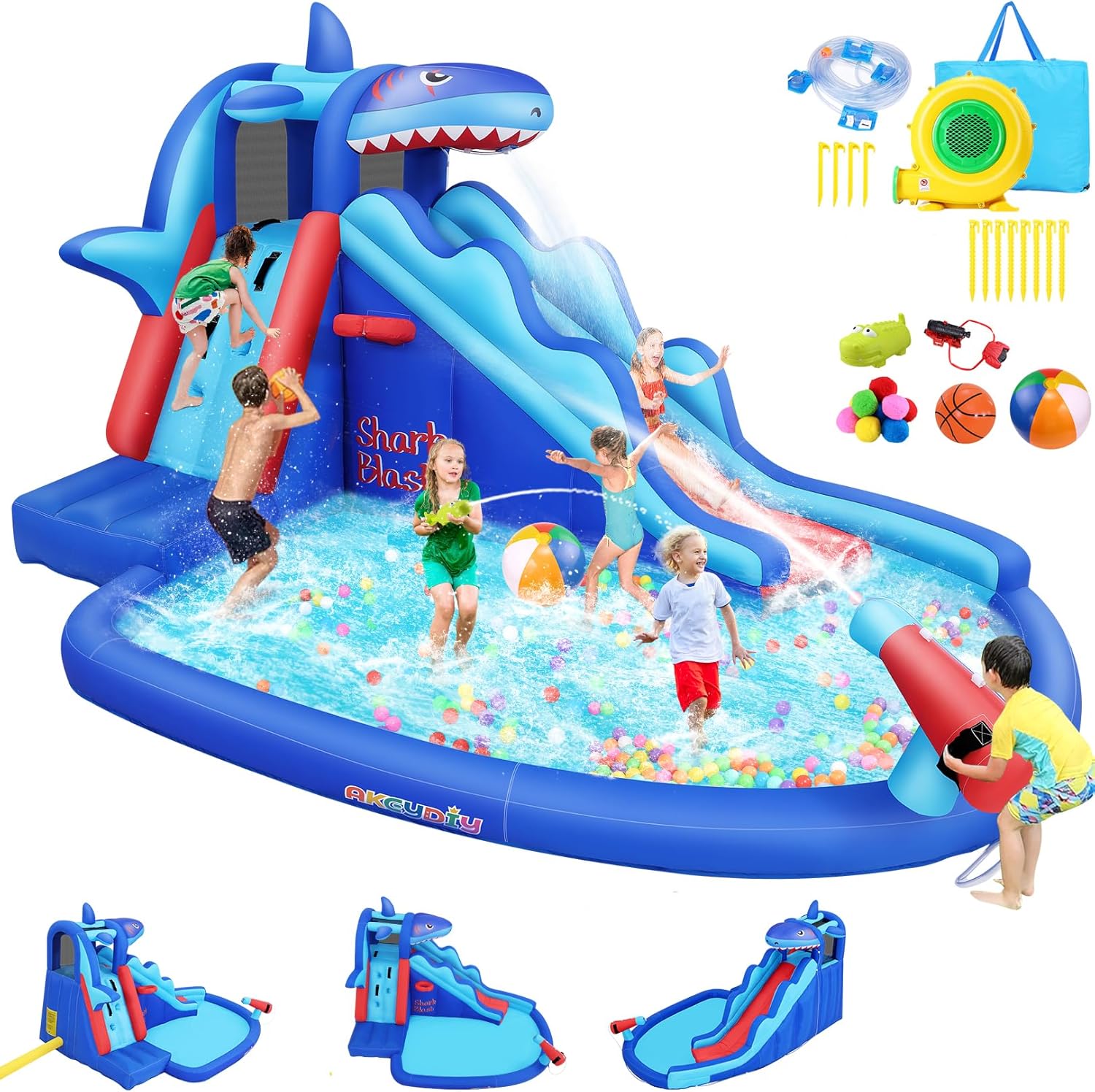 Kids Outdoor Pool - 어린이용 상어 테마 에어바운스 워터파크: 야외용