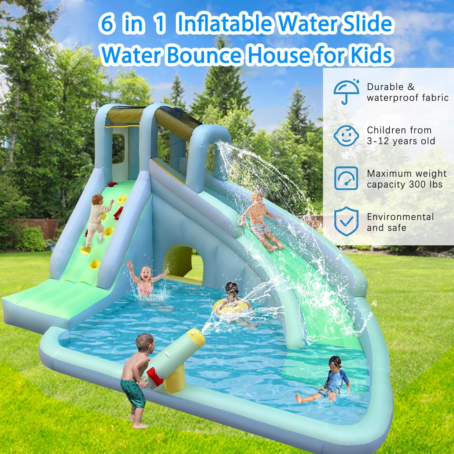 6-in-1 어린이용 에어바운스 워터파크, 550W 송 - Kids Outdoor Pool 리뷰 및 가격