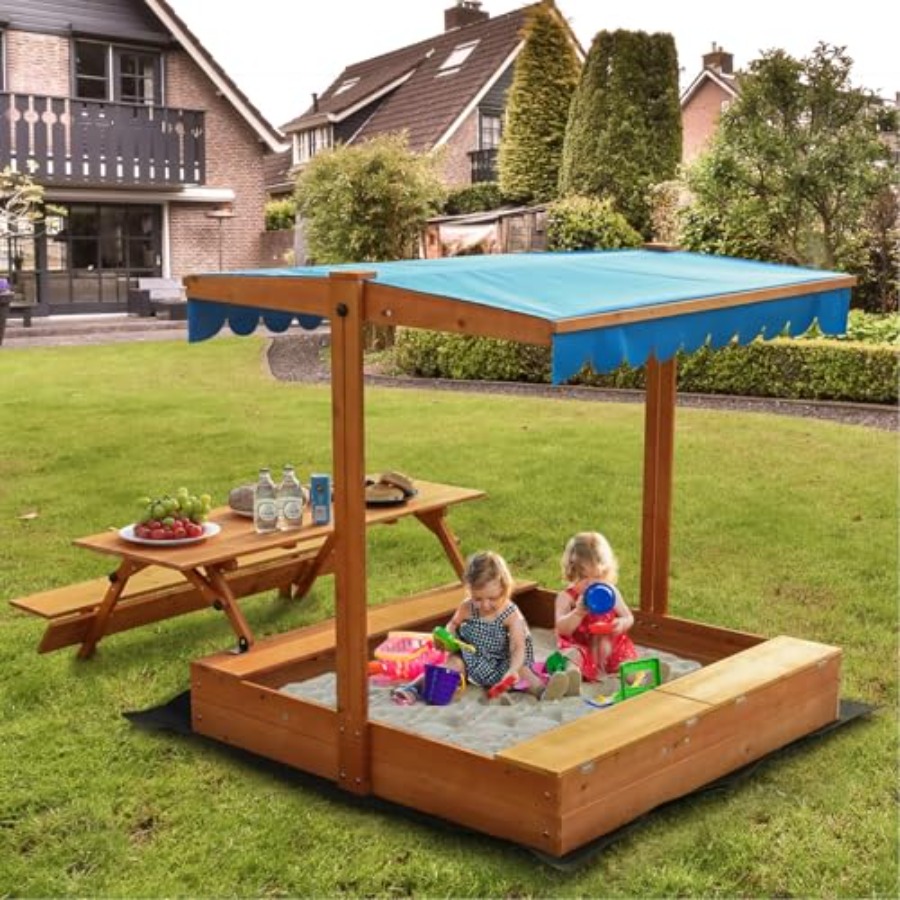 뒷마당 야외용 어린이 나무 모래놀이터, 피크닉 테이블  - Kids Outdoor Bench 리뷰 및 가격
