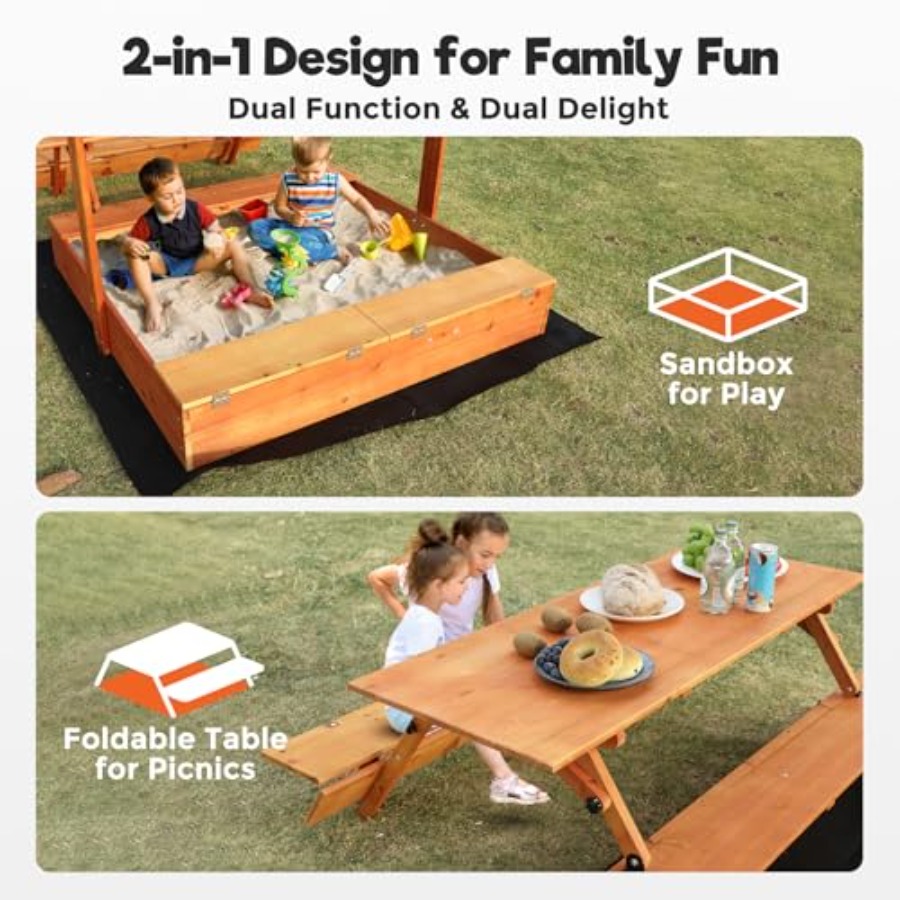뒷마당 야외용 어린이 나무 모래놀이터, 피크닉 테이블  - Kids Outdoor Bench 리뷰 및 가격