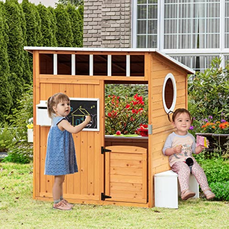 야외용 어린이 목재 놀이집 (작동하는 문, 노란색 마감 - Kids Outdoor Bench 리뷰 및 가격