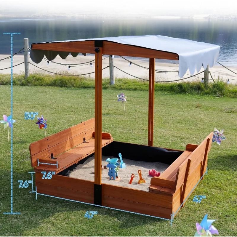 나무로 만든 어린이 모래놀이터, 캐노피 커버, 2개의  - Kids Outdoor Bench 리뷰 및 가격