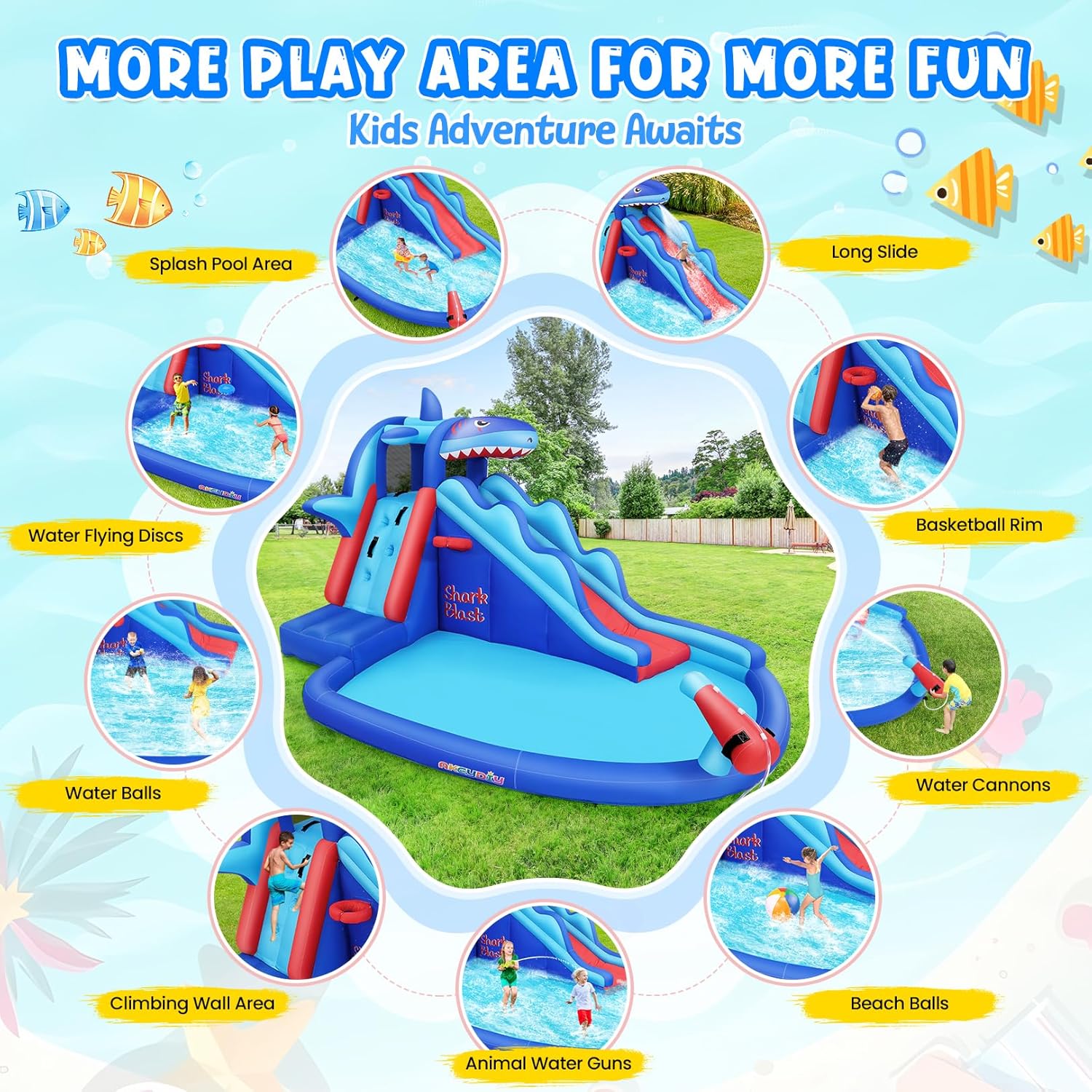 어린이용 상어 테마 에어바운스 워터파크: 야외용 에어  - Kids Outdoor Pool 리뷰 및 가격