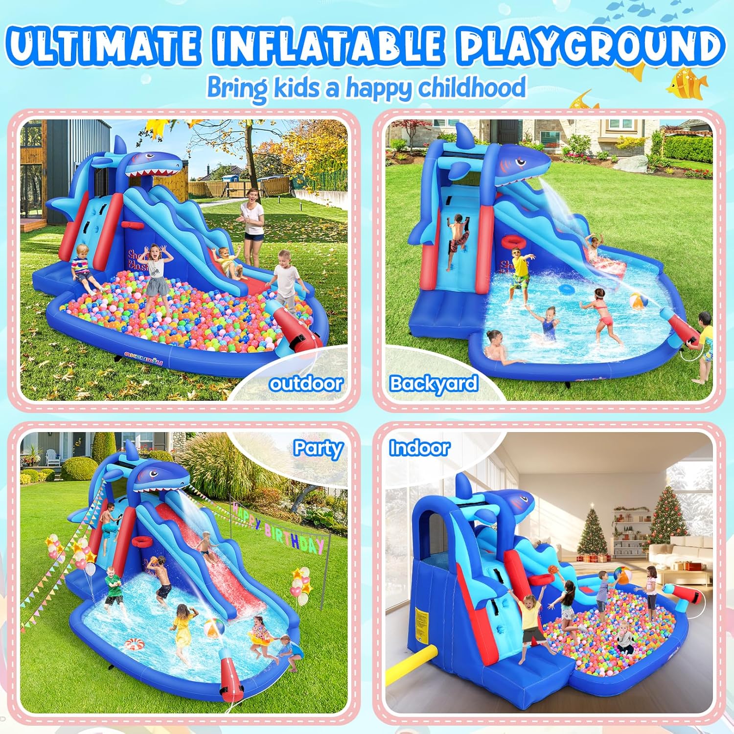 어린이용 상어 테마 에어바운스 워터파크: 야외용 에어  - Kids Outdoor Pool 리뷰 및 가격