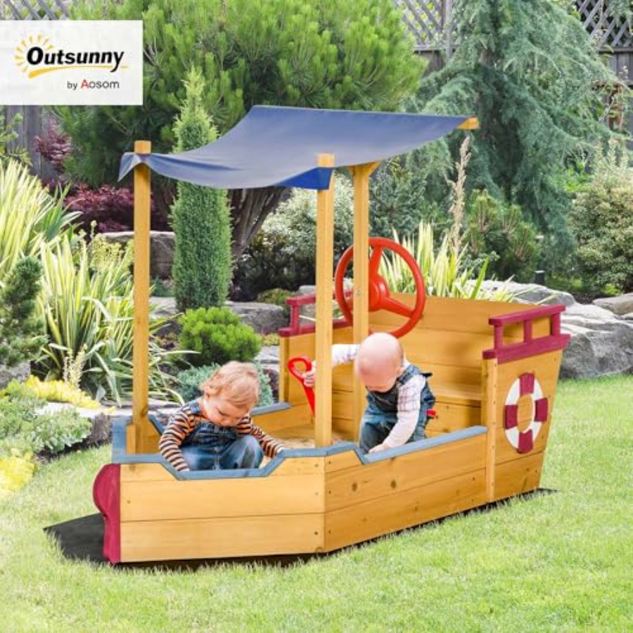 야외용 나무 어린이 모래놀이터, 선박 모양의 오렌지색  - Kids Outdoor Bench 리뷰 및 가격